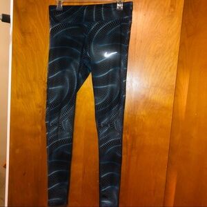 NIKE blue black graphic workout running leggings M